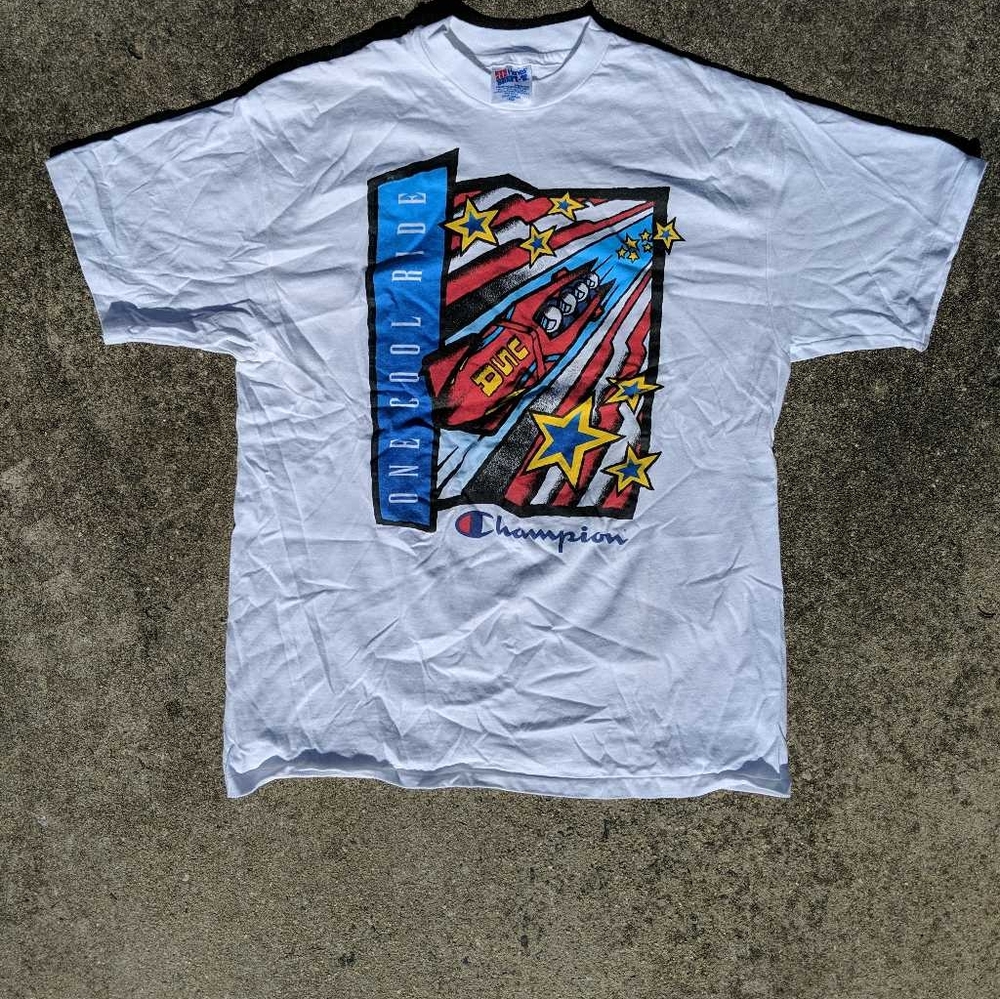 One Cool Ride Bobsled Champion VTG Unisex Graphic‎ T-Shirt White Large